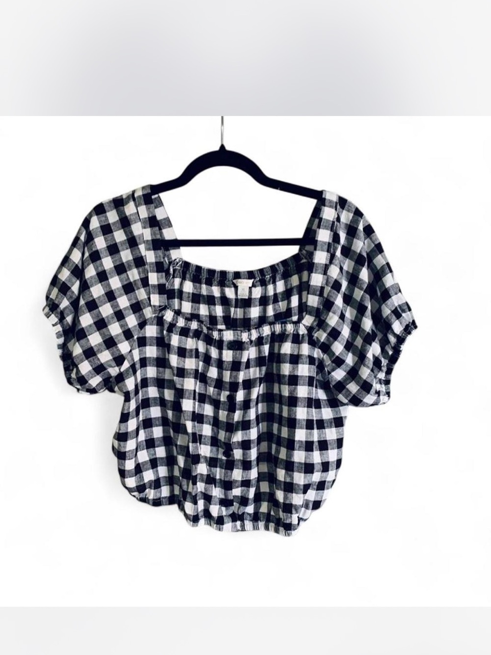 Linen blend Cato Black and White Gingham Square-Neck Crop Top size XL